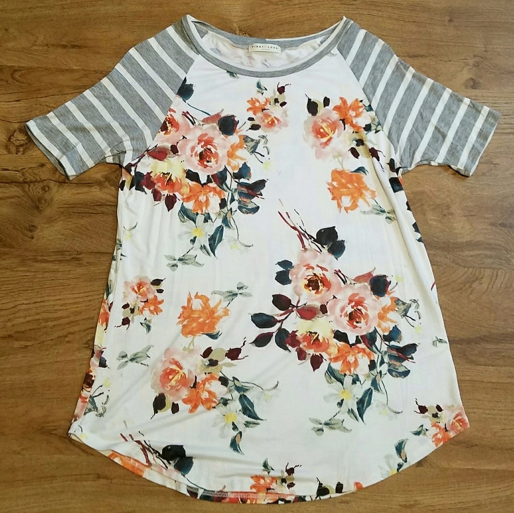 *1 Left* Stripe Raglan Sleeve Floral Print Top - Picture 2 of 4